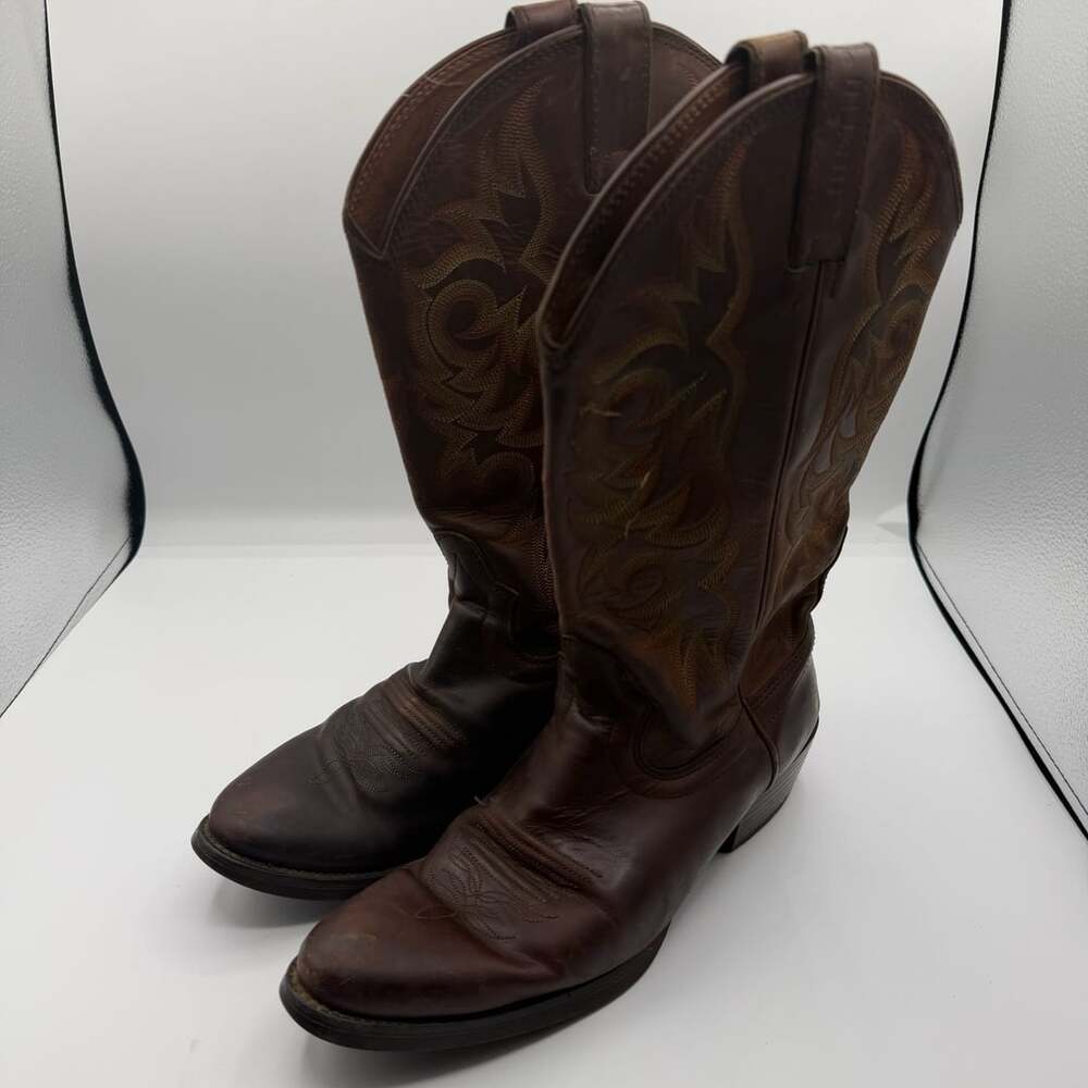 Justin Western Cowboy Boots Brown Leather